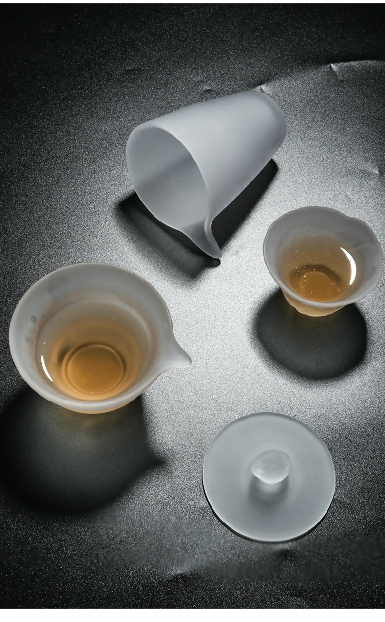 日式玻璃茶具套装磨砂盖碗三才泡茶碗功夫茶杯磨白菜杯批发现货