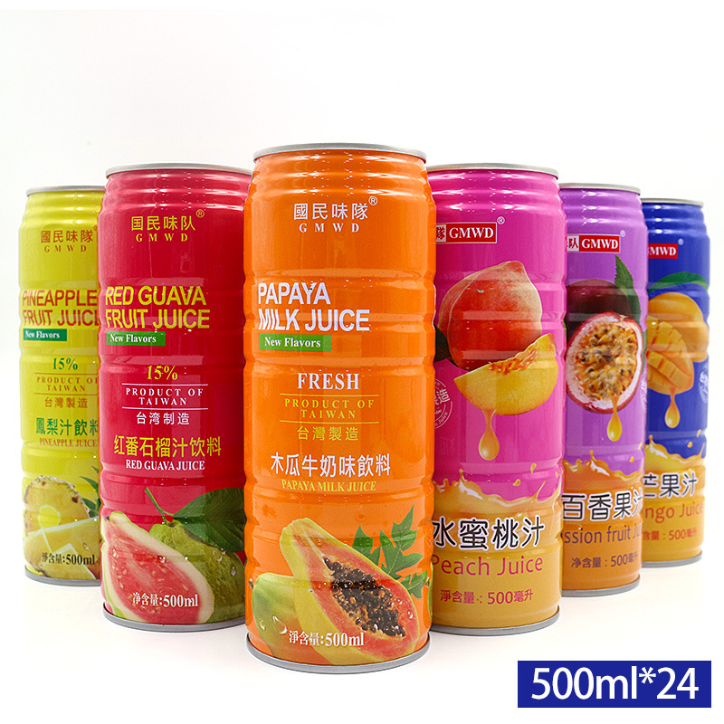 台湾进口果汁饮料 国民味队百香果芒果水蜜桃汁500ml*24瓶整箱