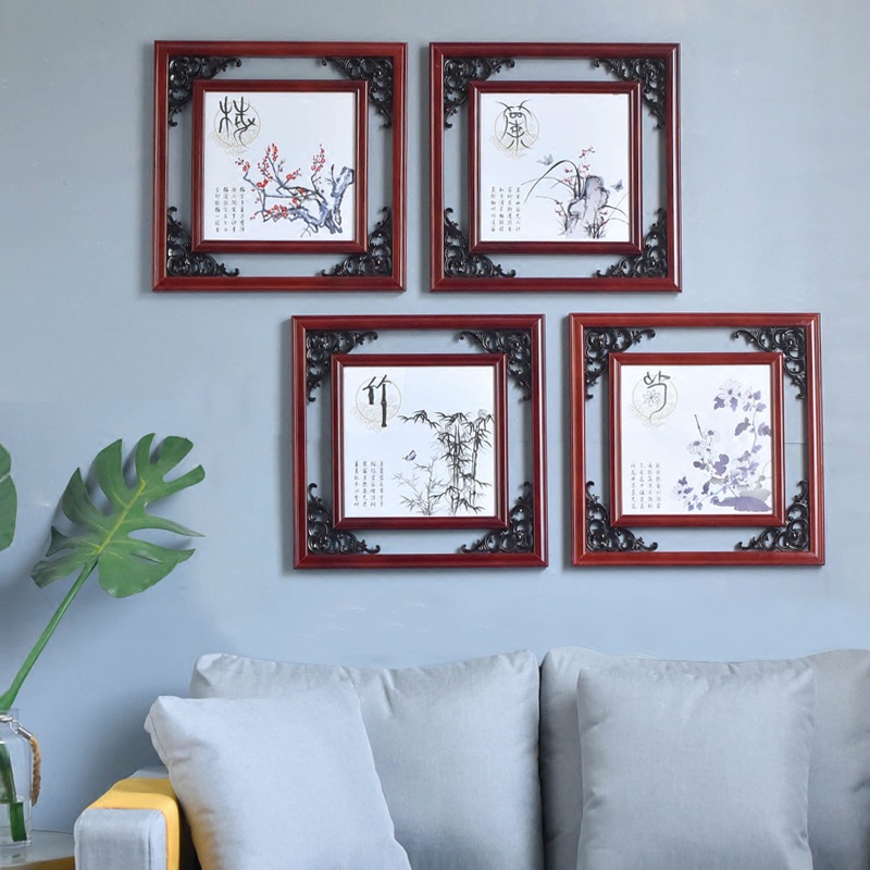 中式复古个性陶瓷板画 手绘青花梅兰竹菊挂画乔迁客厅装饰画