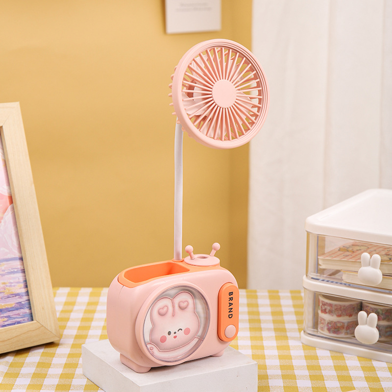 Cute Desktop Rechargeable Small Fan Cartoon Children's Large Wind Fan Portable Desk Bedside Mini Fan