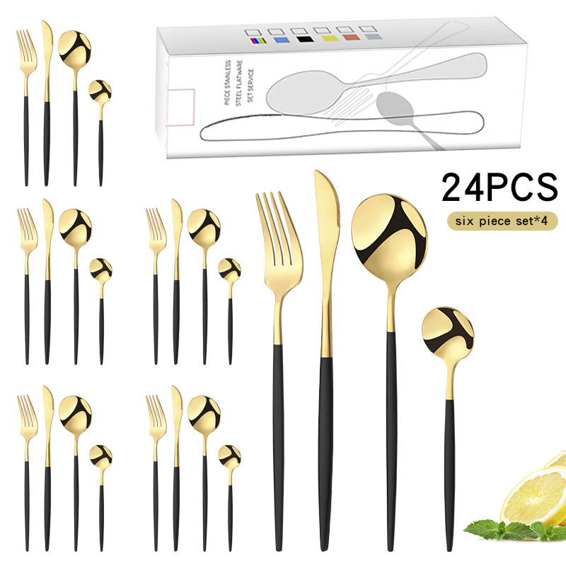 Amazon Hot Selling Stainless Steel Tableware 24-Piece Set Portugal Knife, Fork and Spoon Mail Order Box Cross-Border Tableware Gift Set