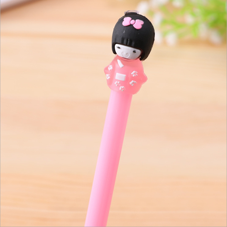 Cute Doll Gel Pen Japanese and Korean Creative Cartoon Kimono Girl Avatar Gel Pen Black Gel Ink Pen Signature Pen