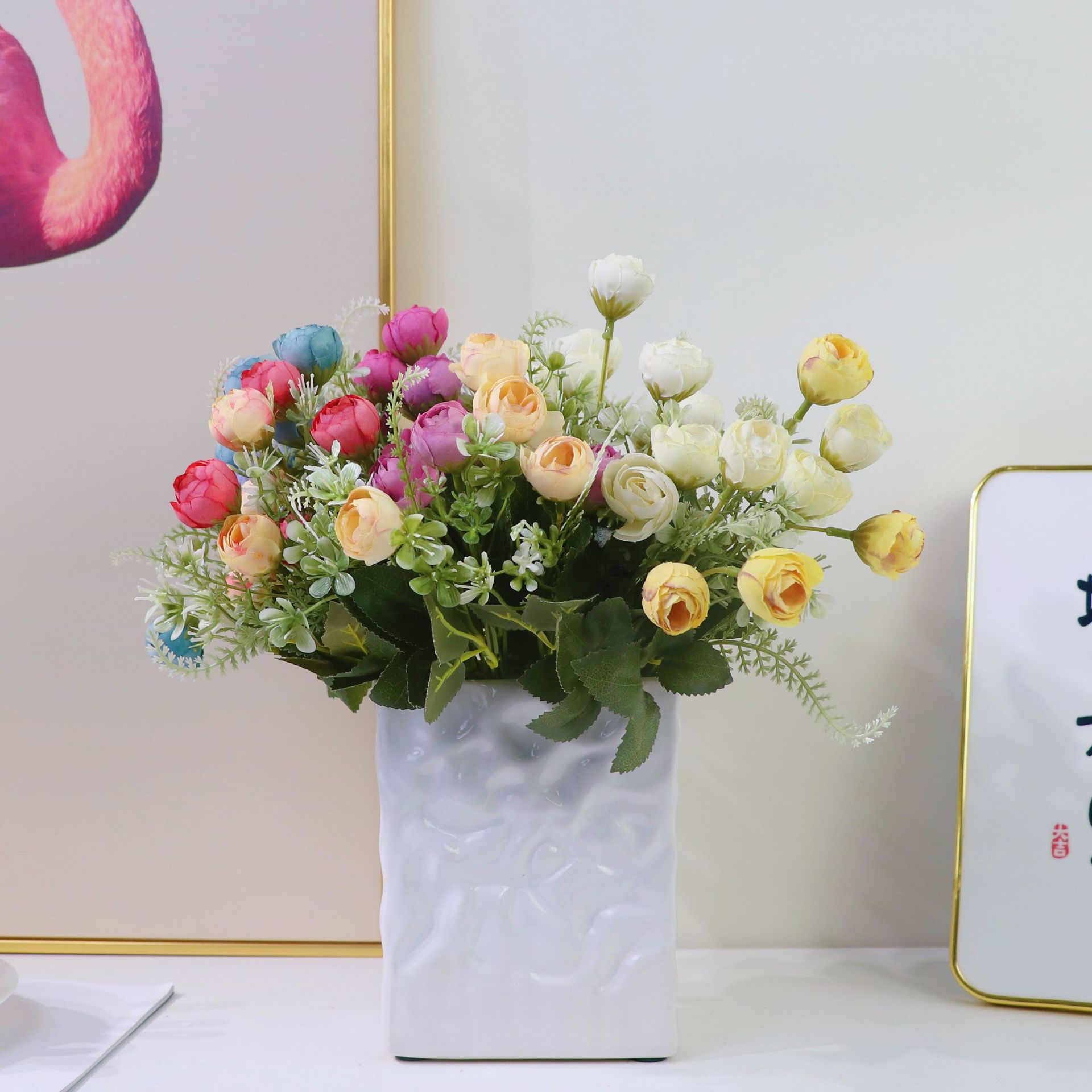 8头小茶包 ins油画风花束 客厅餐桌仿真花装饰摆设假花 工厂批发