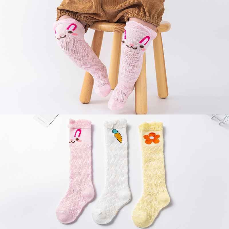 Summer Baby Socks Cartoon High Tube Knee Socks Socks Baby Breathable Mesh Anti-Mosquito Socks Cotton Stockings