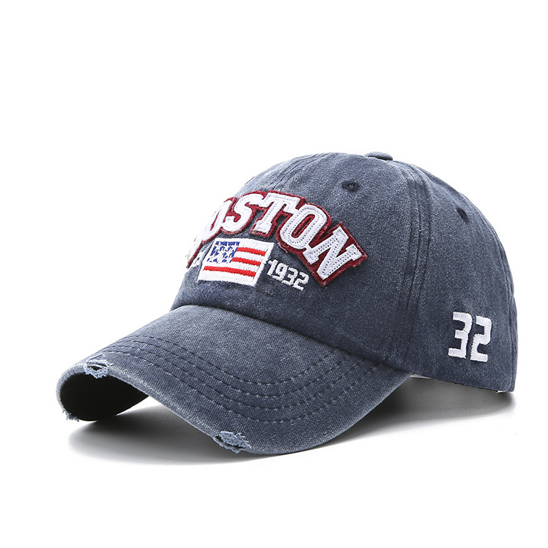 欧美跨境男女士刺绣boston字母成人鸭舌帽美国国旗水洗棒球帽子