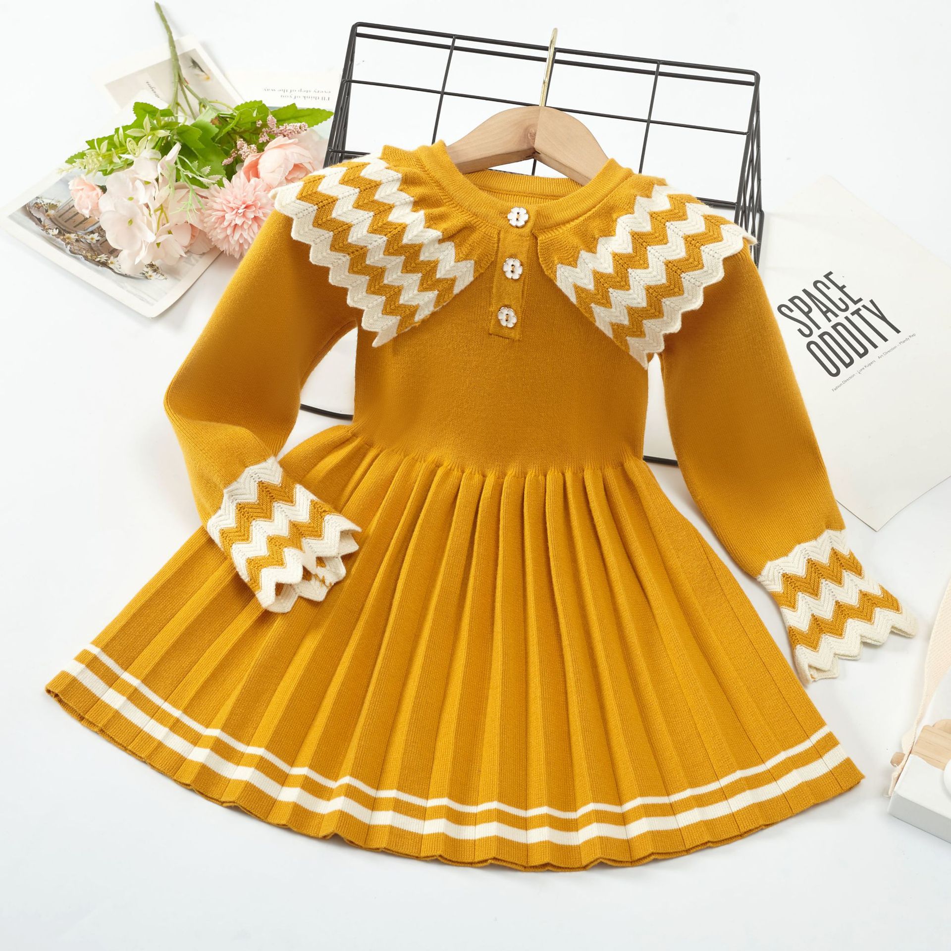 女童连衣裙秋装2022新款韩版儿童纯棉针织裙子洋气宝宝毛衣公主裙