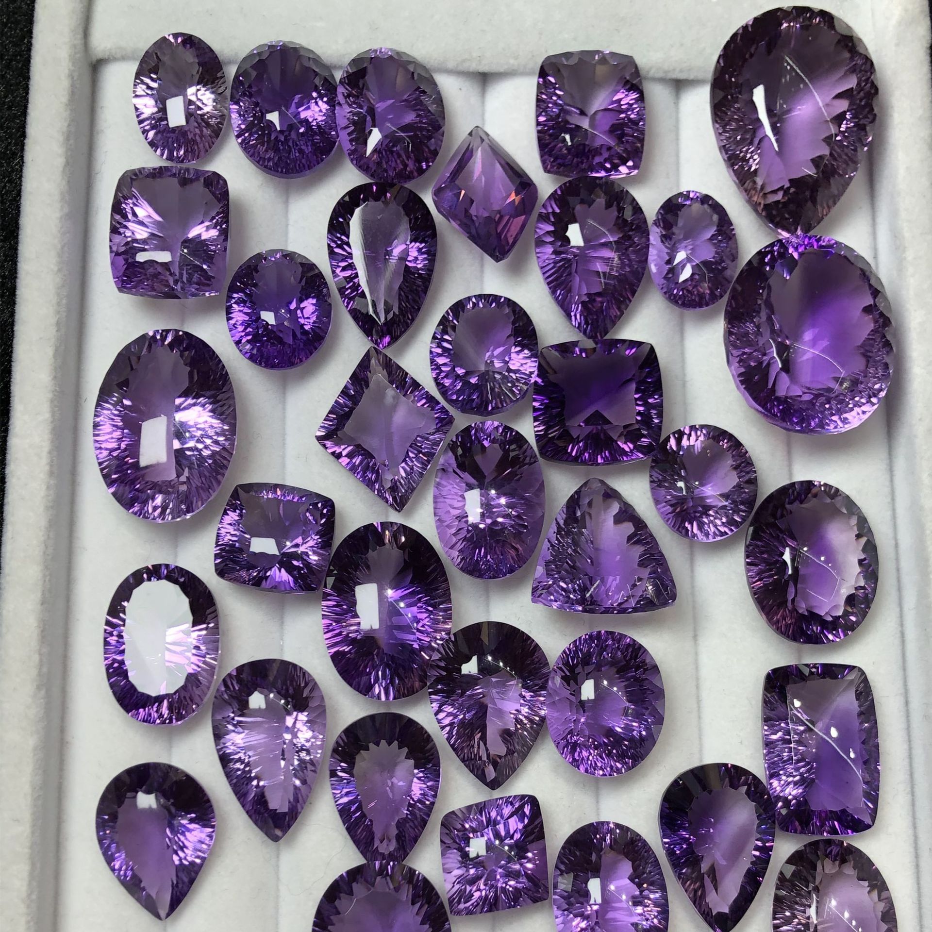 天然紫水晶裸石吊坠 千禧切工大颗粒戒面全净体乌拉圭深色k金品质