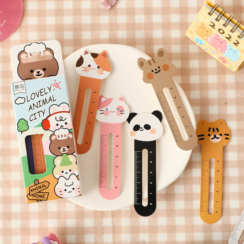 Yi Niao Cute Animal Ruler Bookmark Label Gift Japanese and Korean Artistic Fine Student Stationery with Book Holder Function