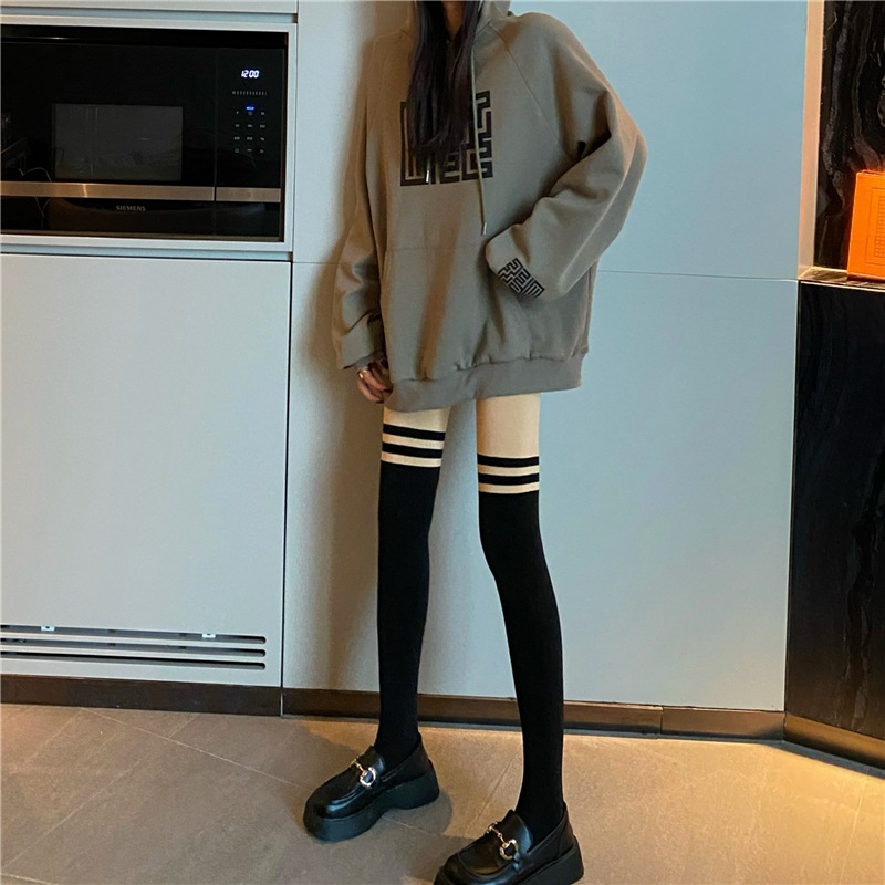 加绒假高筒连裤袜2022年新款春秋季学院风长筒过膝拼接丝袜子女士