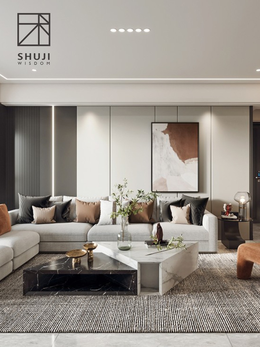 沙发背景墙硬包皮革格栅护墙板现代简约轻奢客厅电视墙隐形门