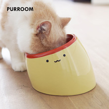 PURROOM小鸡碗礼盒套装杯子陶瓷斜口直头猫碗加高可爱护颈防打翻