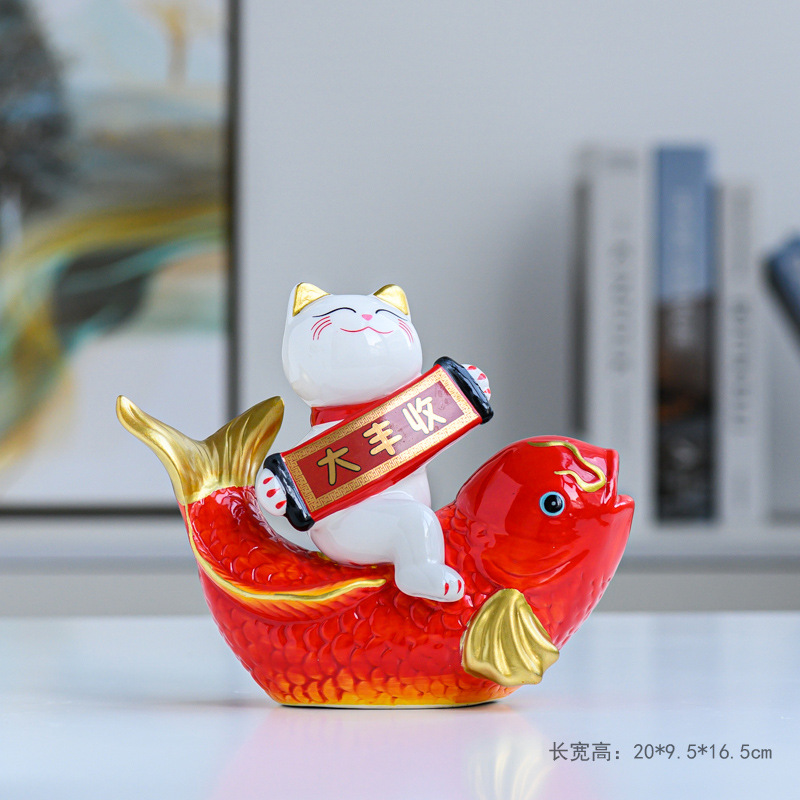 陶瓷厂家招财猫存钱罐摆件锦鲤鱼吉祥物活动礼品定制logo储蓄罐