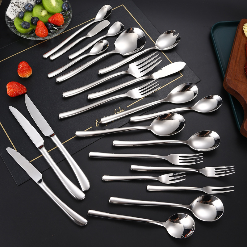 Hotel Steak Knife and Fork Thickened Spork Large European and American 304 Western Food Elegant Moonlight Stainless Steel Tableware Set