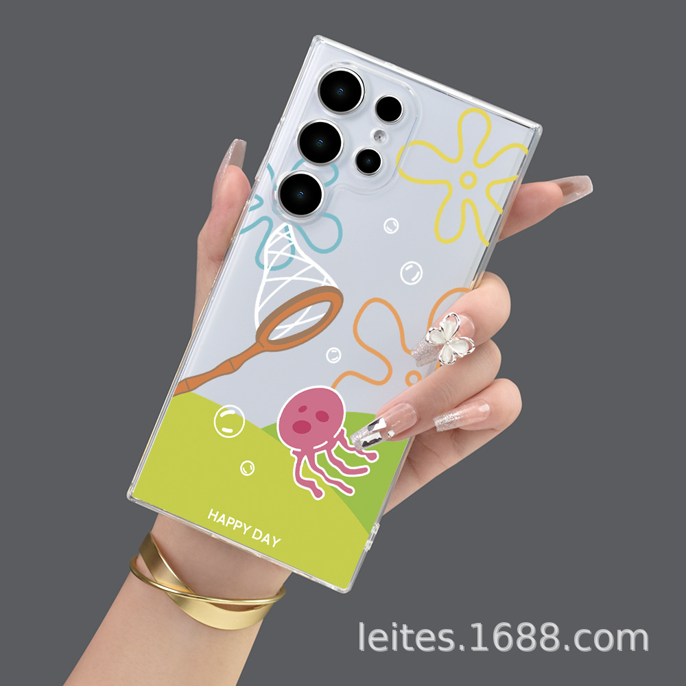 跨境专供适用三星s23a55手机壳趣味水母彩绘全包镜头防摔保护套