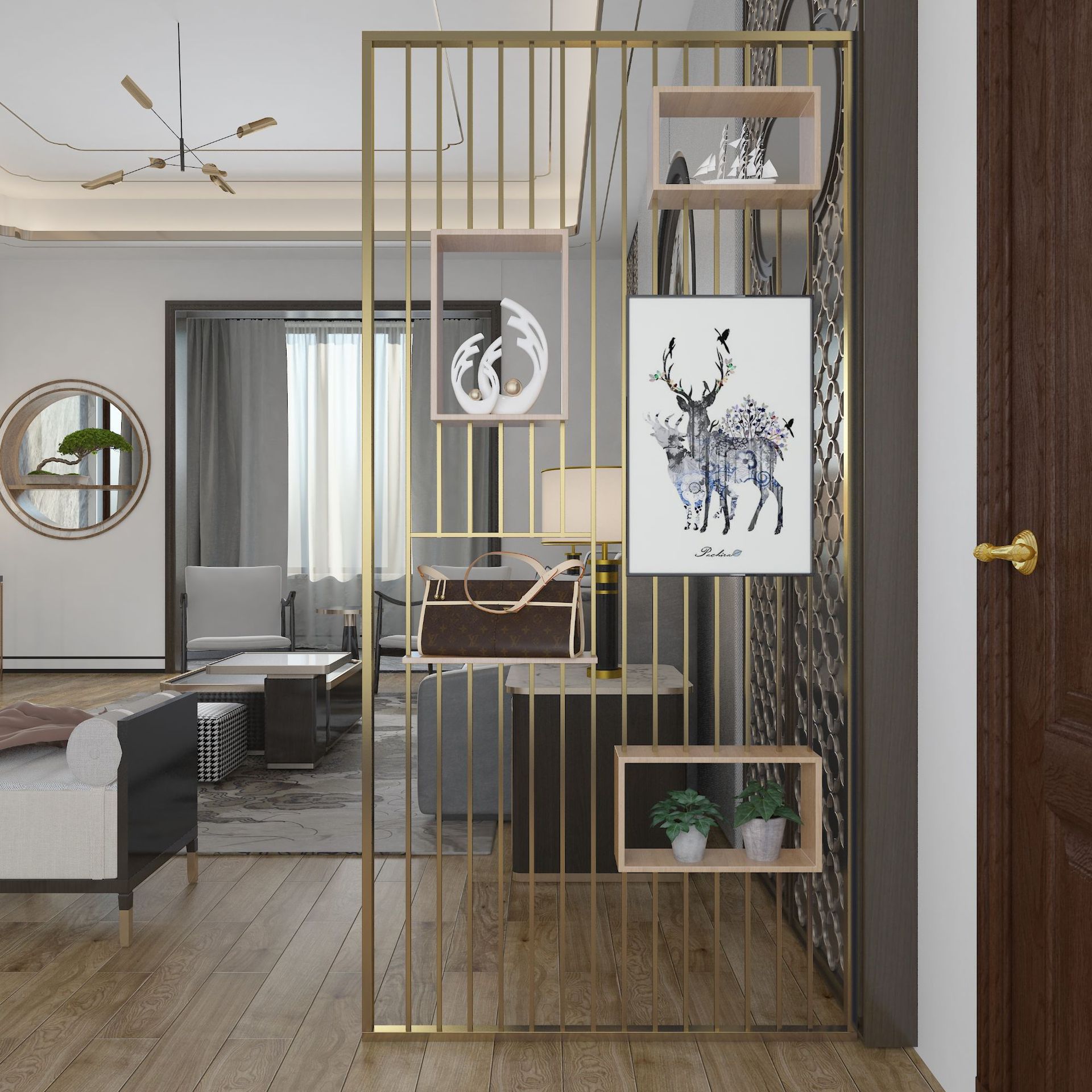 北欧创意铁艺置物屏风家用客厅玄关隔断餐厅办公室镂空装饰隔断墙