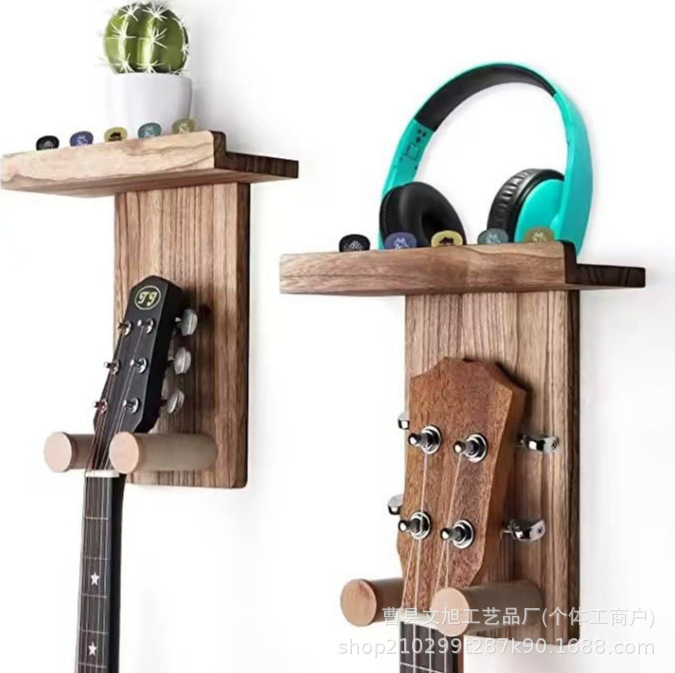 跨境木质吉他挂架入户门墙上装饰架耳机乐器吉他拨片实木整理架