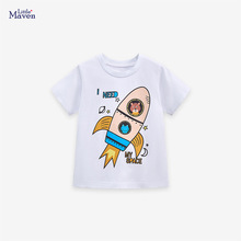 Little maven夏季纯棉男童T恤水印儿童上衣欧美卡通火箭儿童T恤