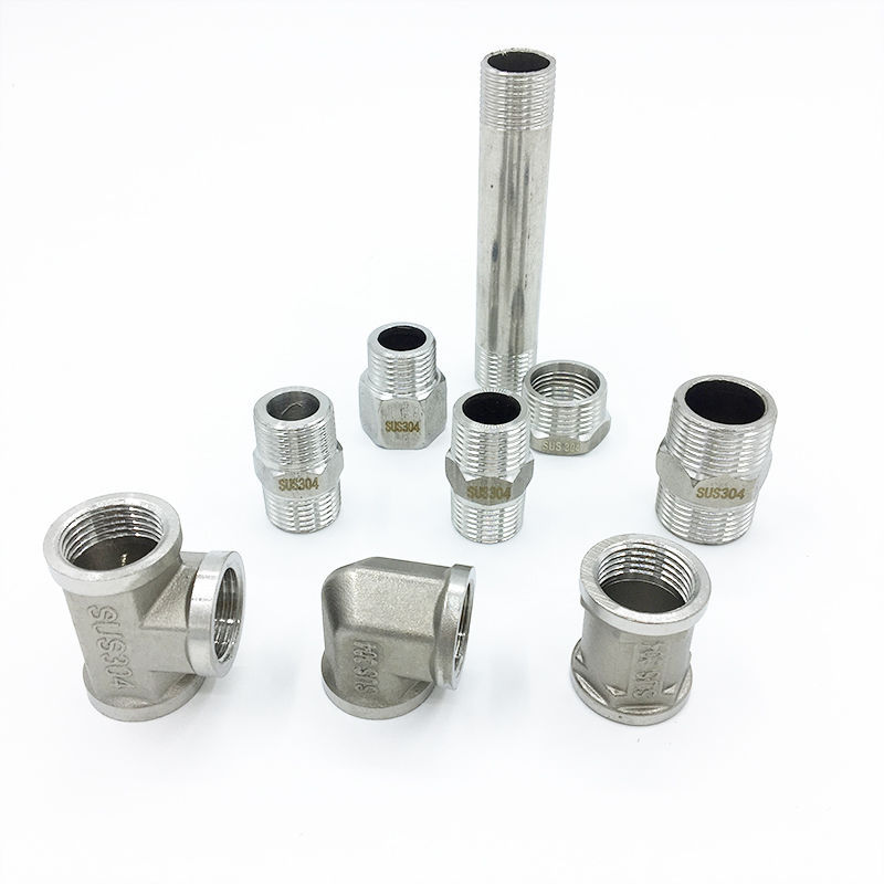 304不锈钢对丝弯头三通接头双外丝直接内外丝延长管补芯水管配件
