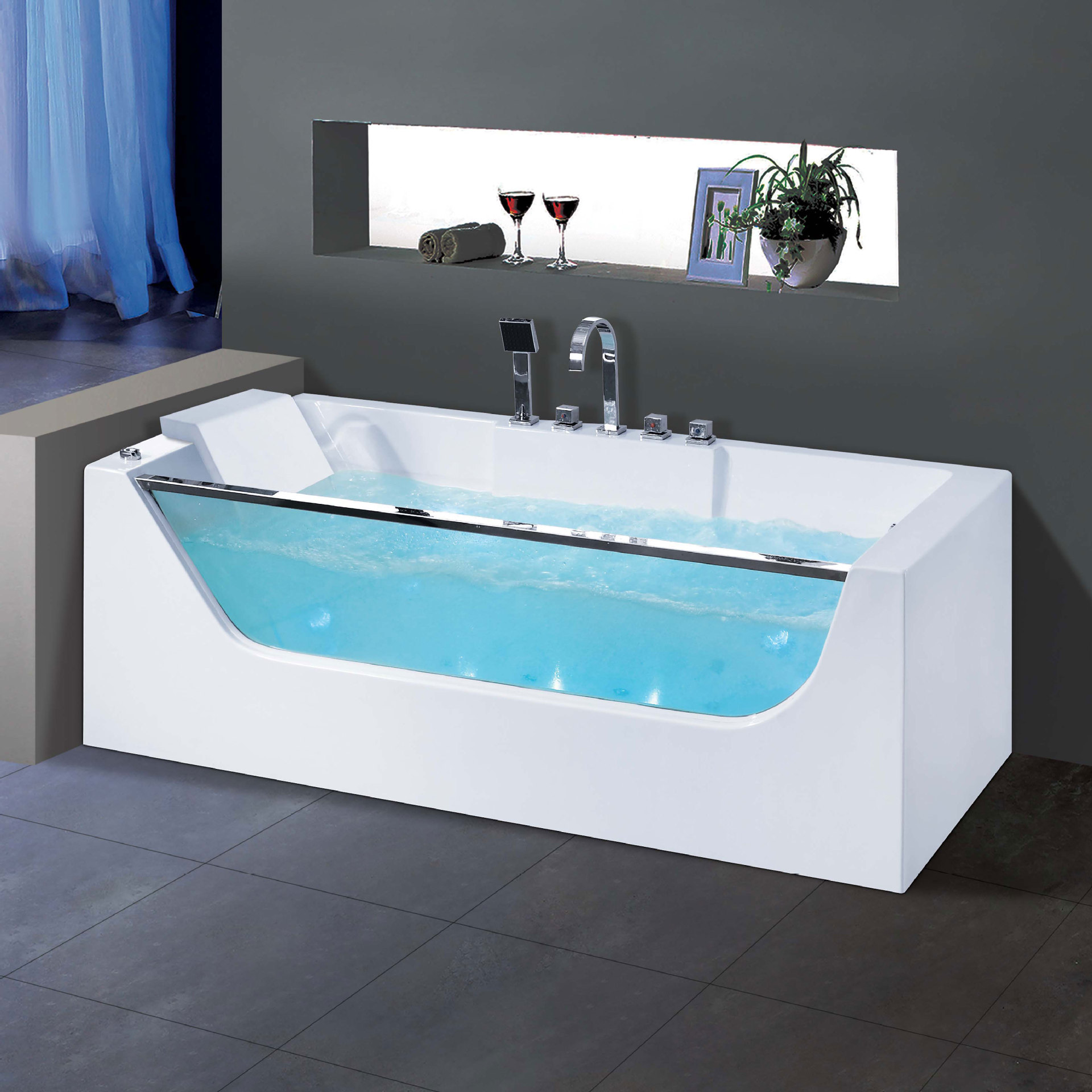 170cm浴缸 冲浪按摩玻璃浴缸酒店家用玻璃浴缸 浴缸加热管道清洗