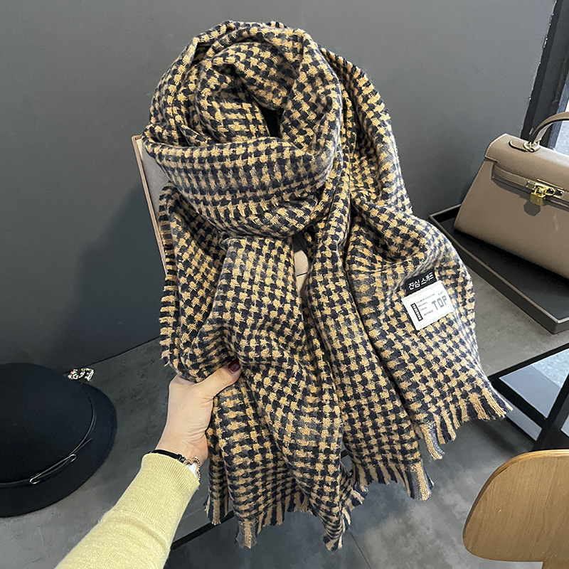 Autumn and Winter British Retro Plaid Scarf Female Winter Korean Style Trend All-Match Shawl Warm Scarf for Students