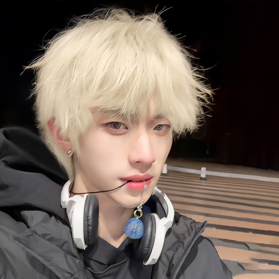 森川假发男短发cos白金色自然逼真蓬松网红帅气黄毛正太全头套式