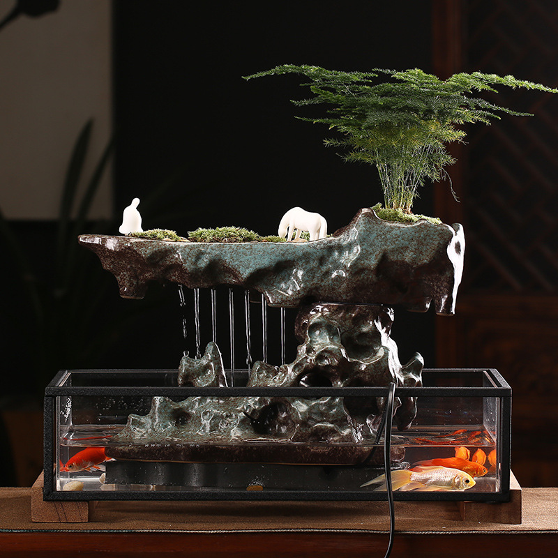 Opening Gift Fortune Landscape Flowing Water Ornaments Fountain Landscape Chinese Office Desk Surface Panel Fish Tank Wealth