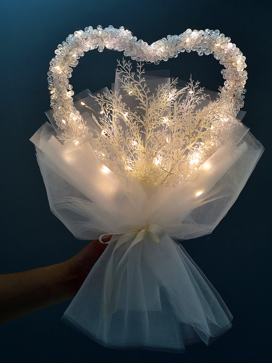 爱心满天星灯串珠玻璃珠花束61六一儿童节手工diy材料包生日礼物