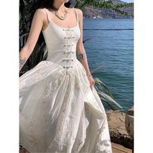 新中式超仙吊带连衣裙法式夏季刺绣长裙收腰显瘦复古气质仙女小众