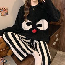 半边绒睡衣女秋冬季新款加绒加厚韩版可爱休闲宽松保暖家居服套装