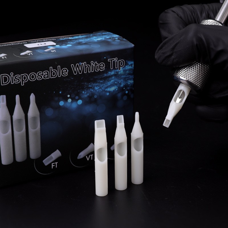妍创纹身器材纹身一次性白色针嘴割线打雾上色刺青针头美妆工具