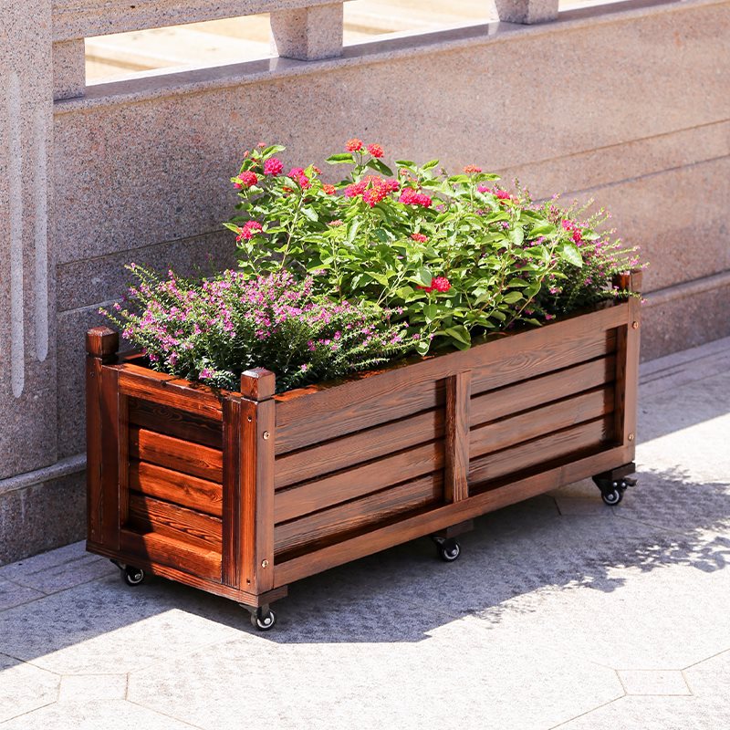 一亩菜园acre防腐木花箱户外庭院阳台种菜箱花盆带轮子长方形移动