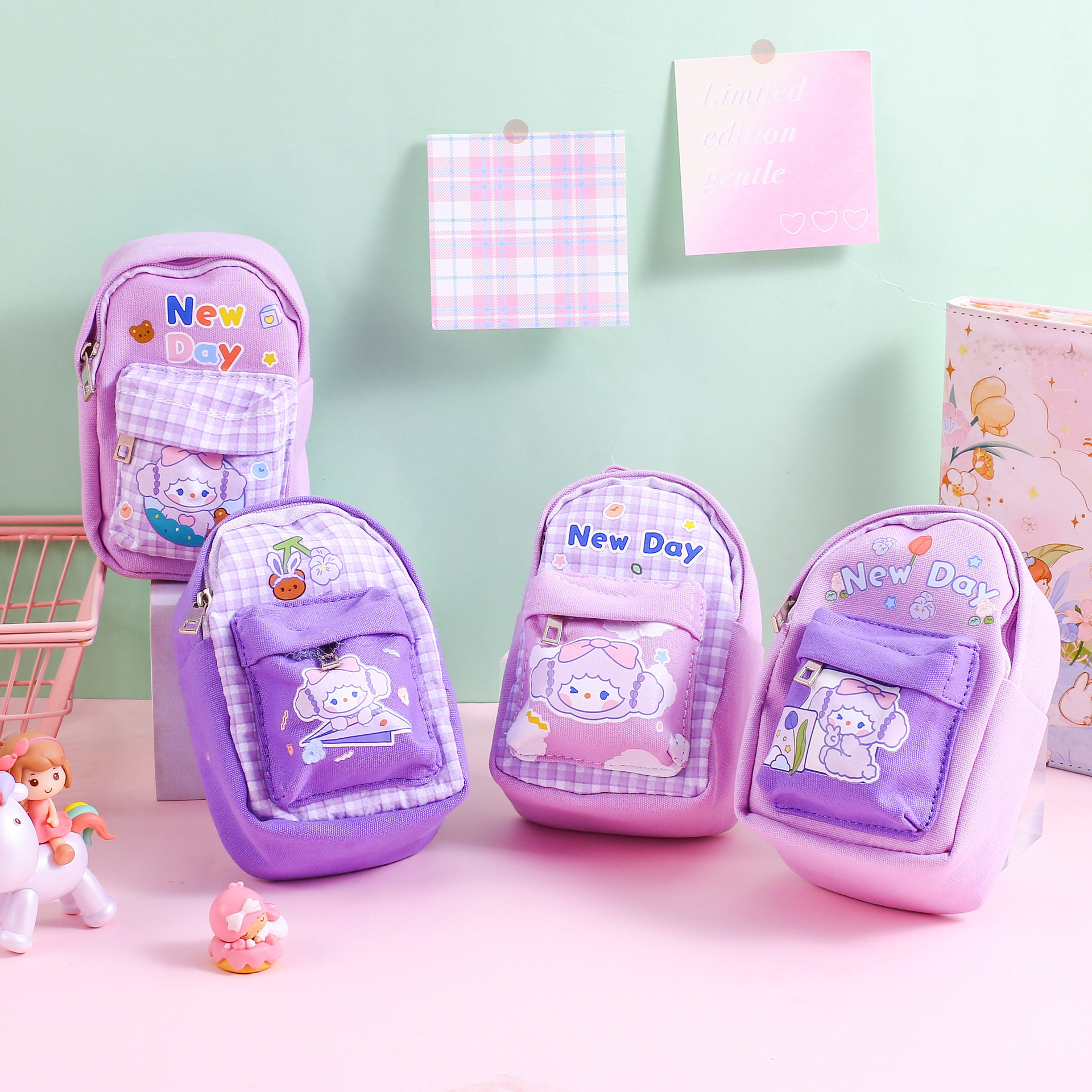 moko 香芋小兔零钱书包笔袋零钱包 书包背包挂件 帆布挂件小钱包