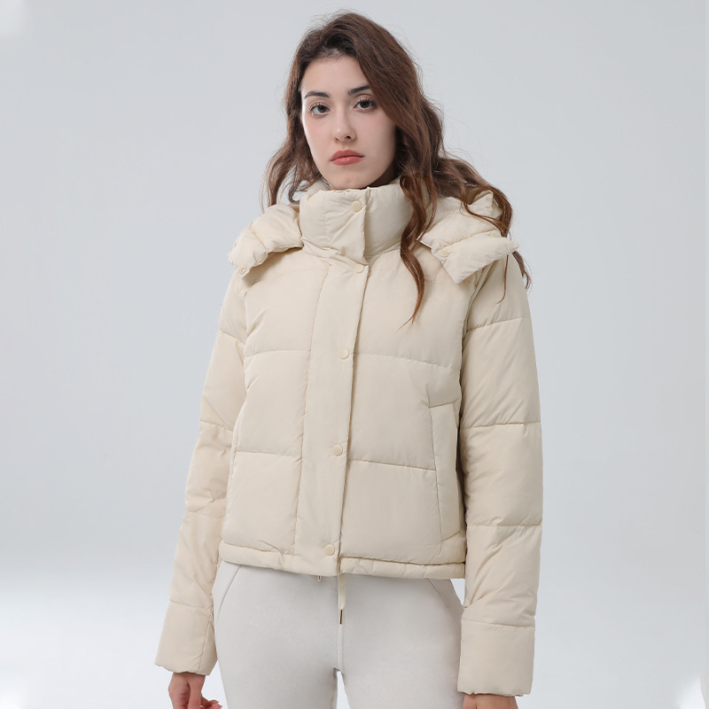 Qcfe New Winter 90 White Duck down Sports Hooded down Jacket Female Fashionable Warm Sports Long Sleeve Short Top