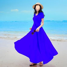 沙滩裙女海边度假波西米亚长裙2024新款短袖仙显瘦雪纺连衣裙夏