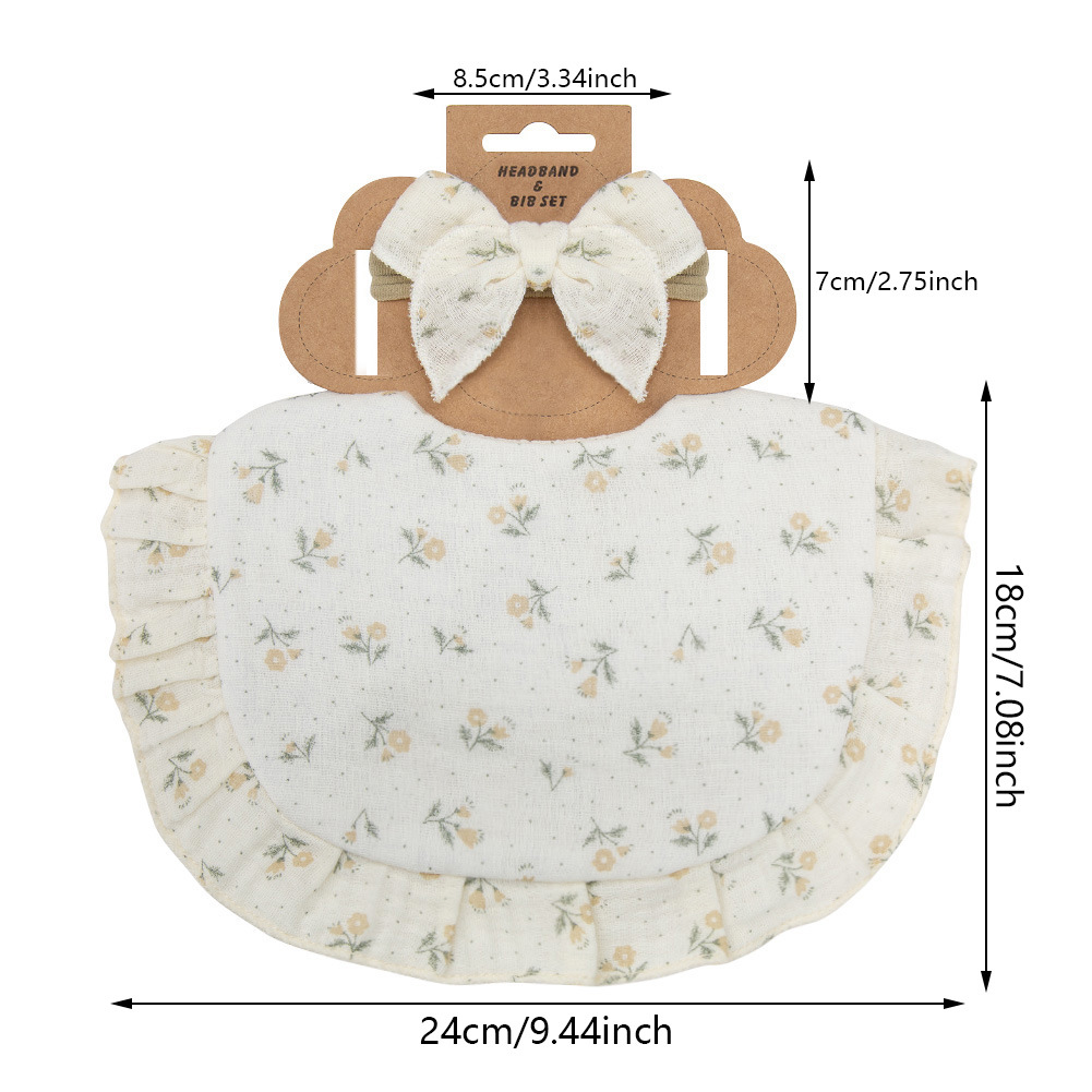 Cross-Border New Arrival Baby Saliva Towel Ruffled Children's Cotton Cloth Lace Bib Bib Bib Headband Set