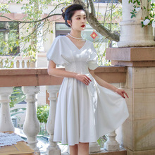 2022夏季新款气质名媛高贵生日派对洋装短款显瘦白色小晚礼服裙女