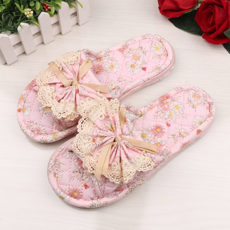 韩版三层加厚女士布艺拖鞋胶粒底居家室内木地板拖鞋