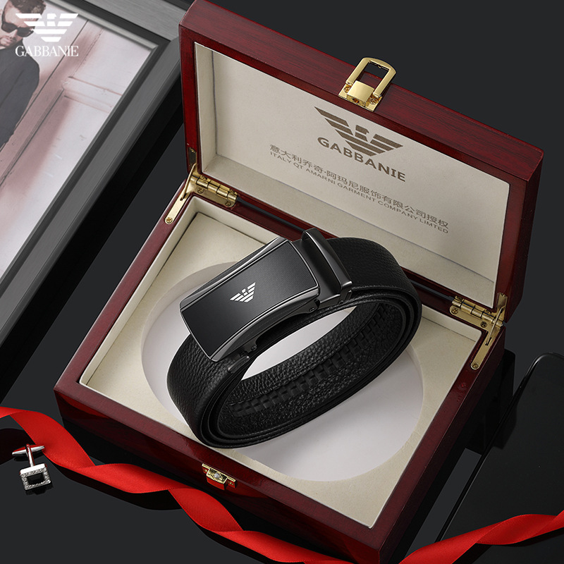 奇 阿玛尼 亚高端男士裤带腰带商务自动扣头层牛皮休闲皮带男代发