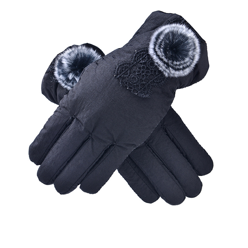 Factory Direct Sales Fashion Chiffon Cloth Women's Gloves Venonat Decoration Thickened Velvet Lined Warm Gloves Winter Gloves