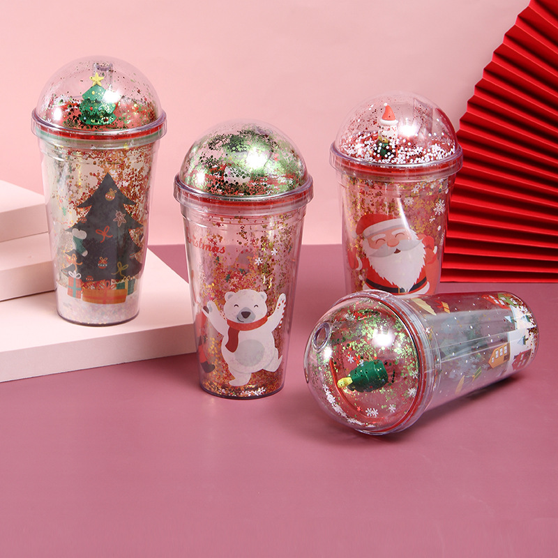 Micro Landscape Plastic Sippy Cup Creative Glitter Summer Ice Glass Student Couple Christmas Gift Cup