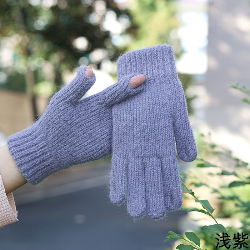 Women's Gloves Autumn and Winter Knitted Cold-Proof Warm Cycling Thickened Touch Screen Student Five Finger Open Finger Wholesale