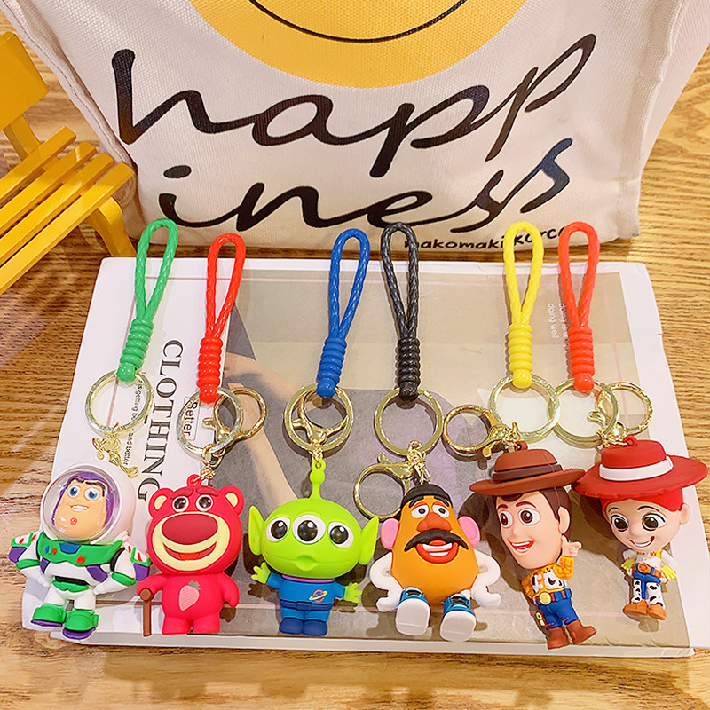 New Toy Story Cartoon Key Button Buzz Lightyear Strawberry Bear Cars and Bags Key Chain Pendant Accessories