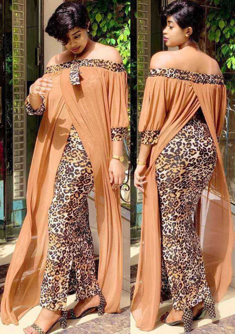 Hot Selling Cross-Border Ins Style Leopard Print Chiffon Joint Slim Stretch off-Shoulder Commuter Dress