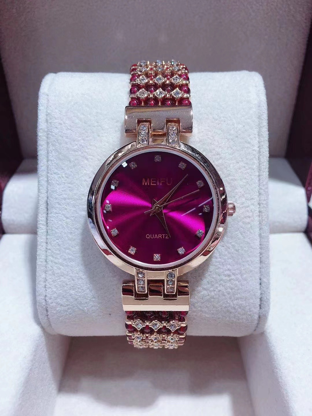 天然石榴石手链手表经典气质时尚手工编织日本机芯深度防水佩戴方