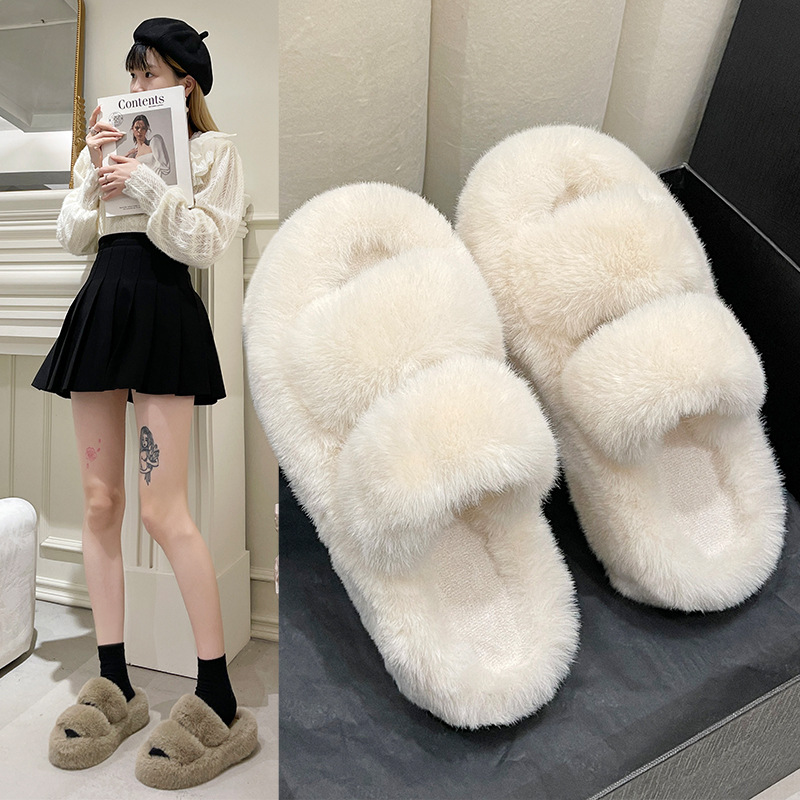 women‘s thick-soled plush slippers， spring， autumn and winter， large size， warm， indoor fashion， all-matching， flat bottom thickened foreign trade wholesale