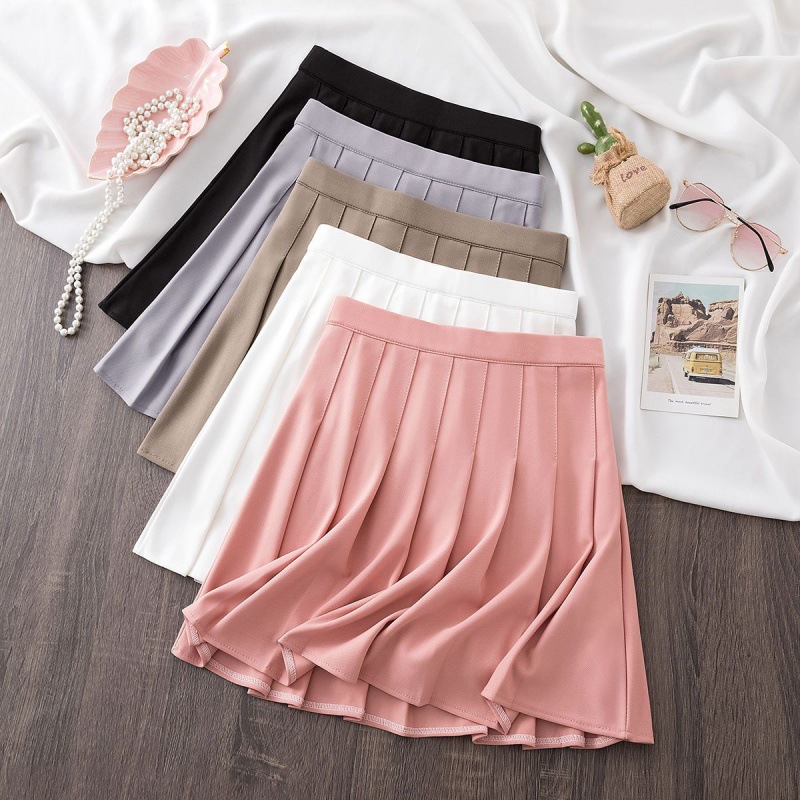 百褶裙垂感松紧高腰百褶半身裙女春夏秋字可爱风防走光粉色短裙子