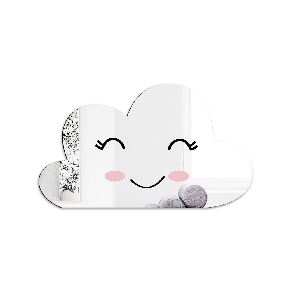 jm713北欧云朵立体亚克力镜面贴儿童房diy卡通笑脸表情贴自粘墙贴