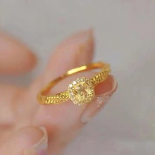 越南沙金方糖黄水晶戒指 黄铜镀金简约时尚女士开口戒指手戒饰品