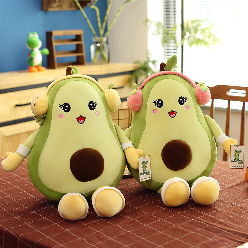 新款耳机牛油果公仔可爱水果抱枕毛绒玩具送生日礼物女生布娃娃