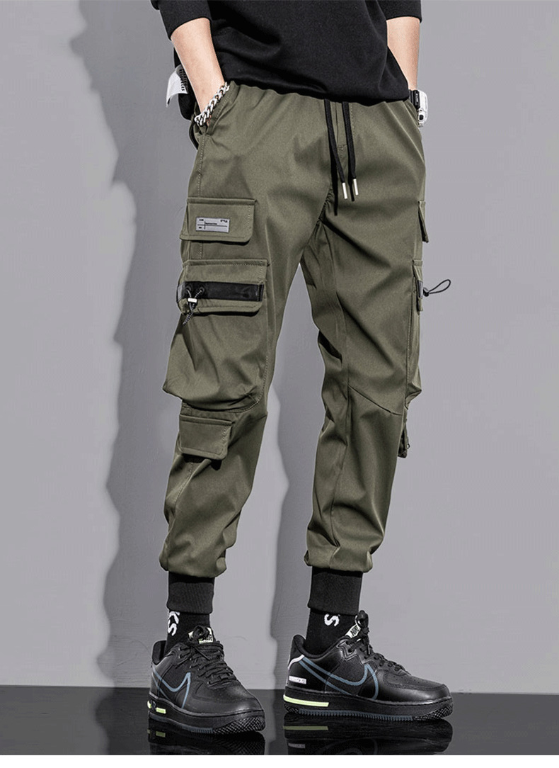 yoa春季新款工装裤男士潮牌宽松多袋嘻哈束脚裤ins运动潮流裤子男